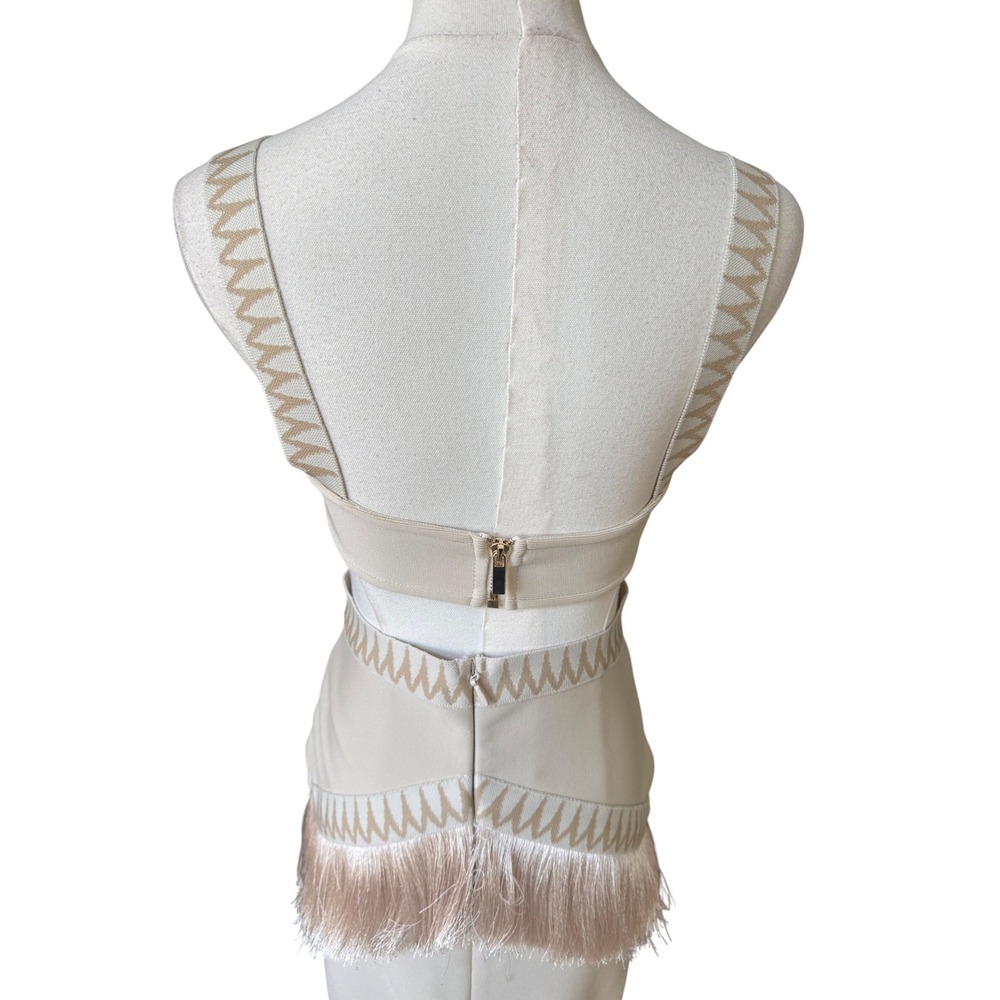 Fringe Cutout Boho Bodycon Midi Dress Size S Luxe Statement Cocktail Vegas Date - Picture 11 of 14